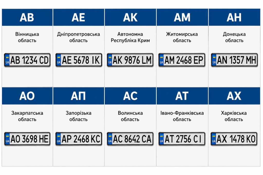 Таблиця кодів автомобільних номерів регіонів України, що починаються на літеру А